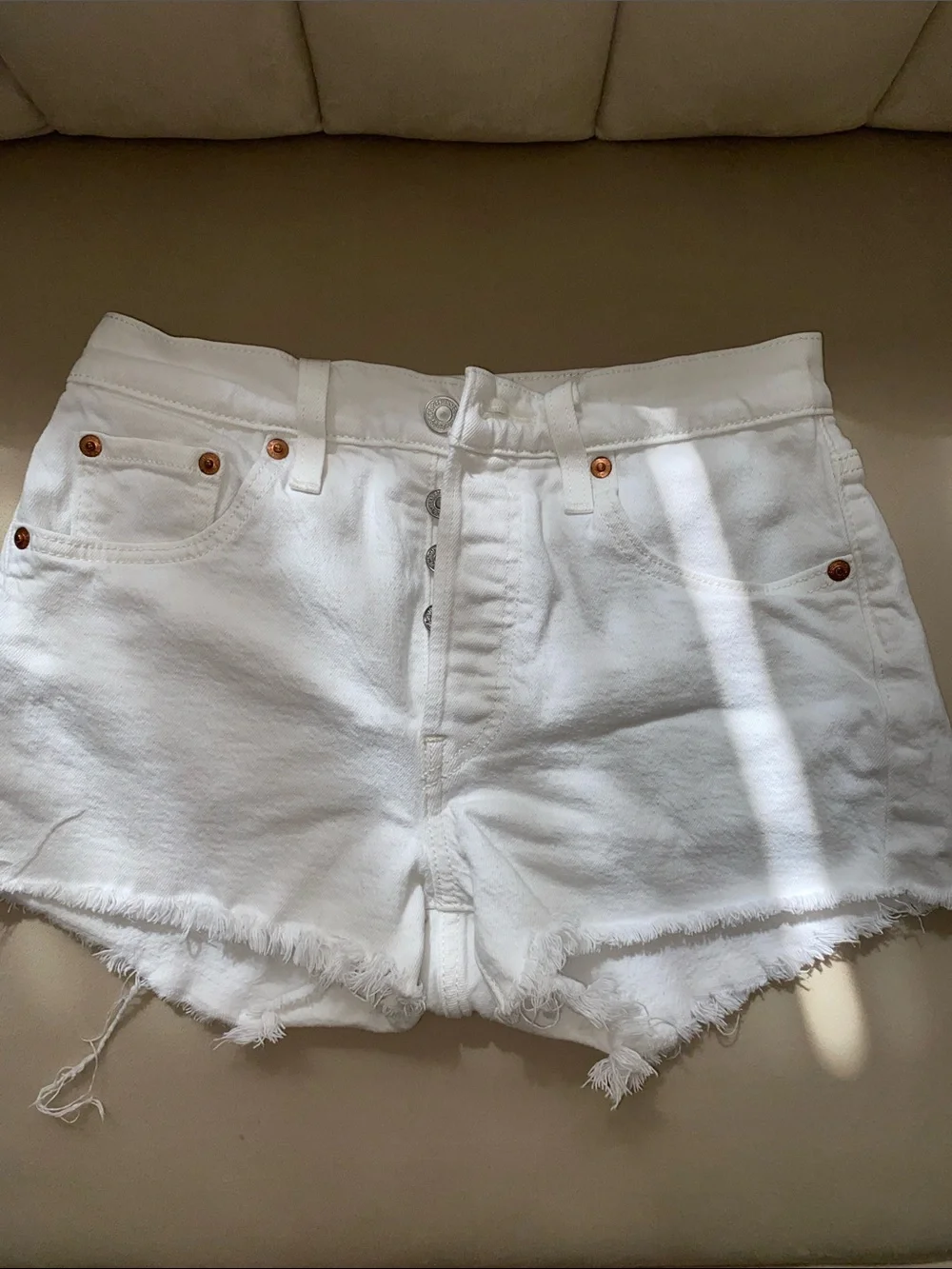 Levi's White Frayed Denim Shorts